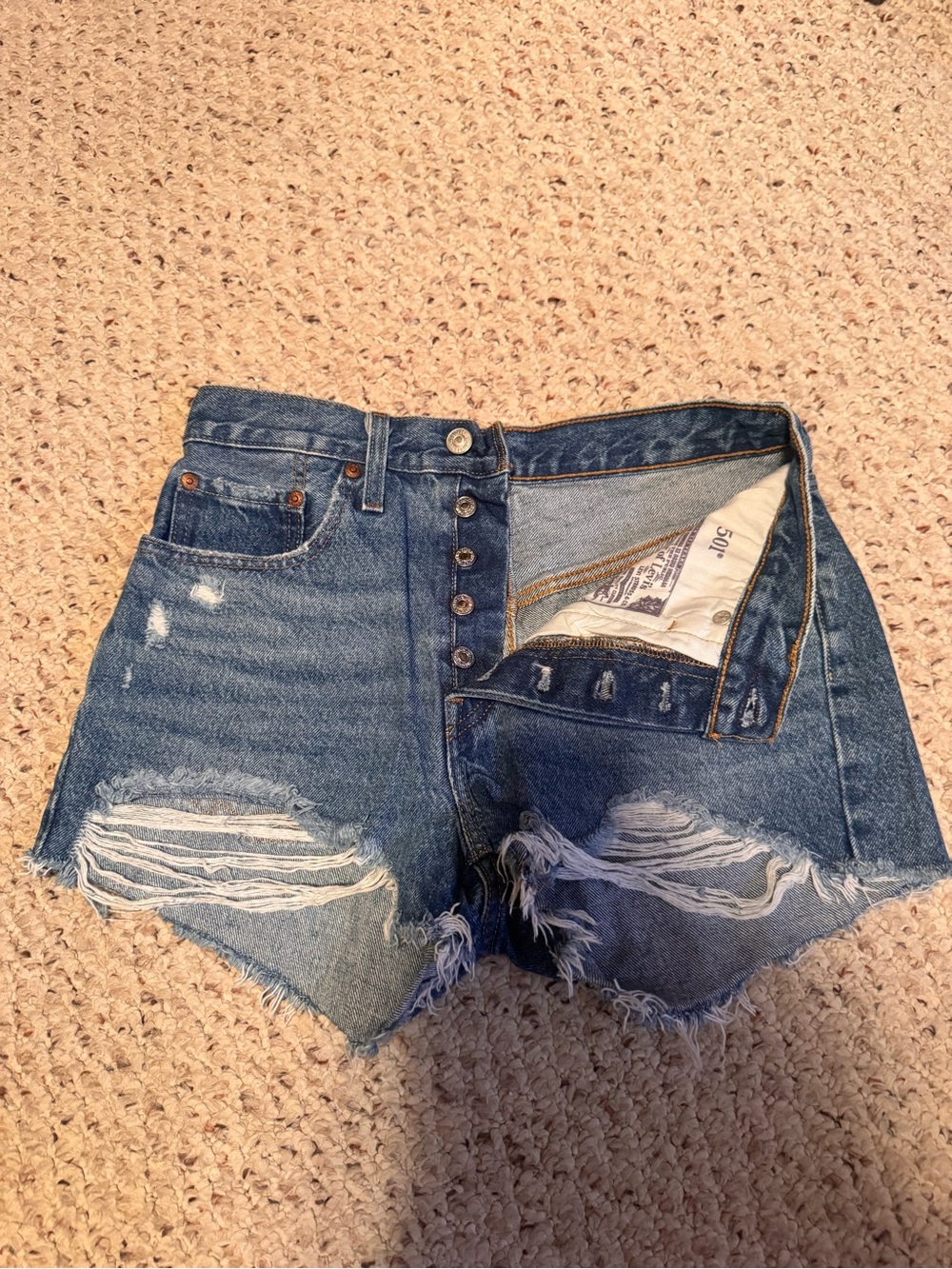 Levi's Distressed High-Rise Denim Shorts - Blue